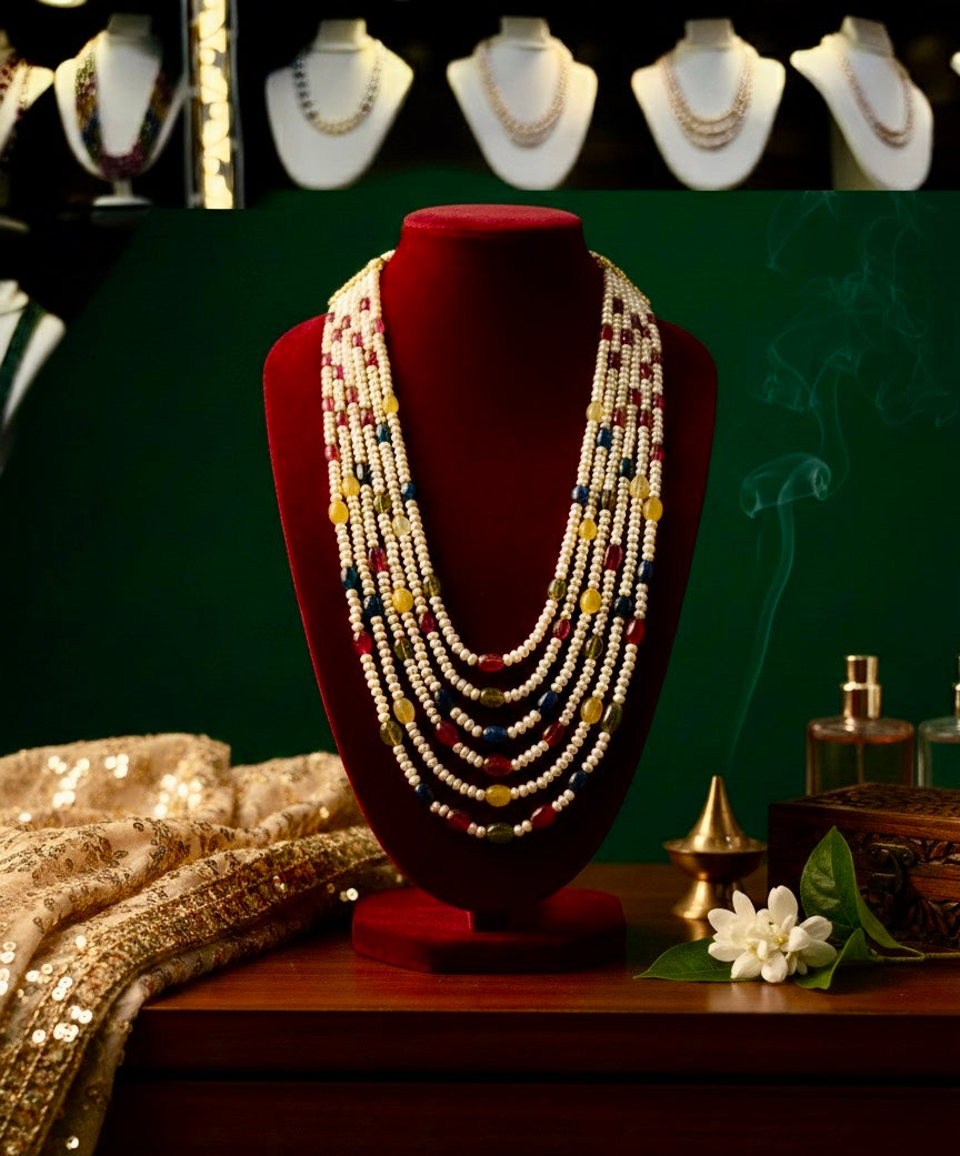 Royal Multi-Layer Pearl & Stone Necklace Set