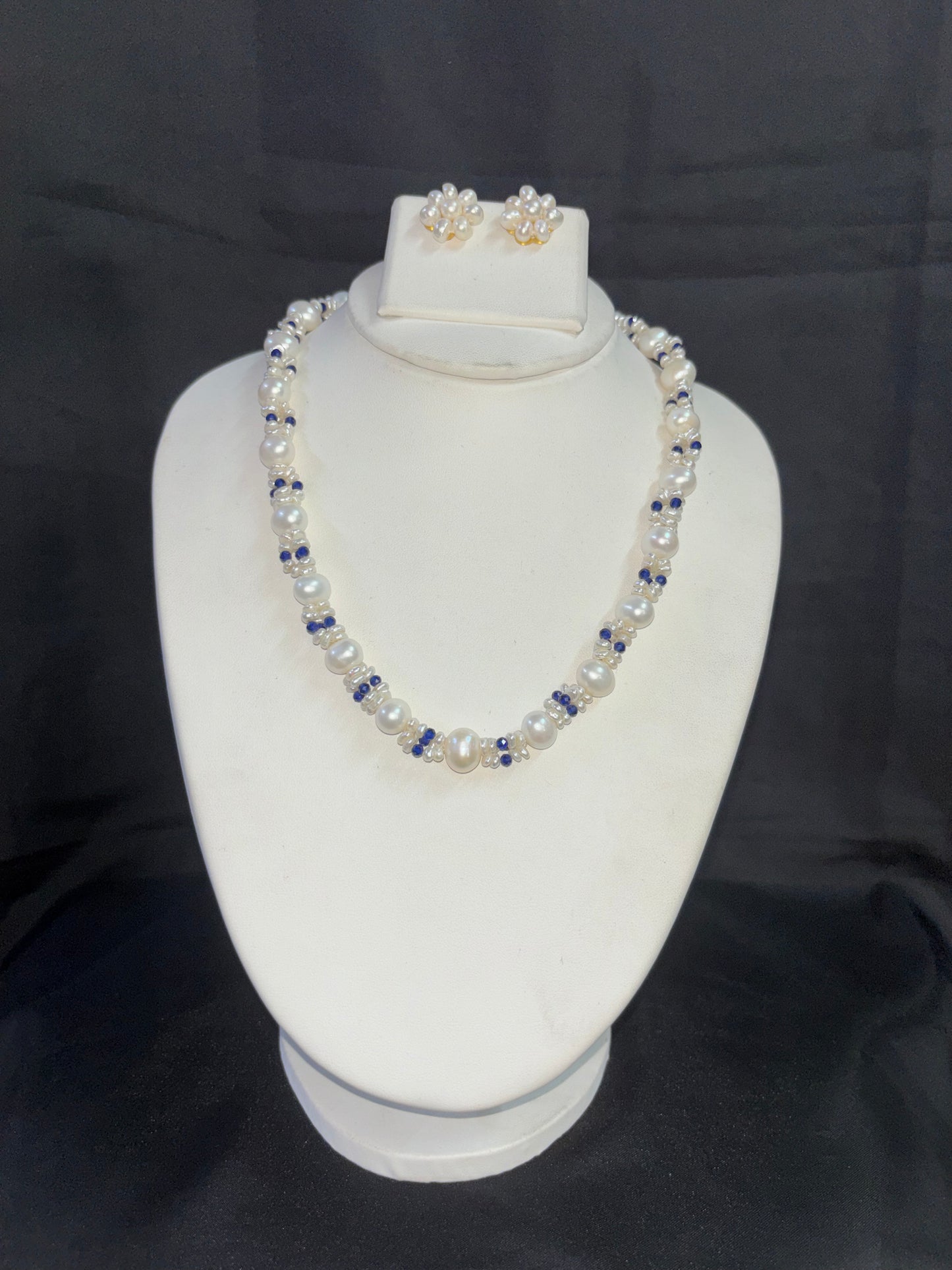 Freshwater Pearl & Blue Crystal Necklace Set
