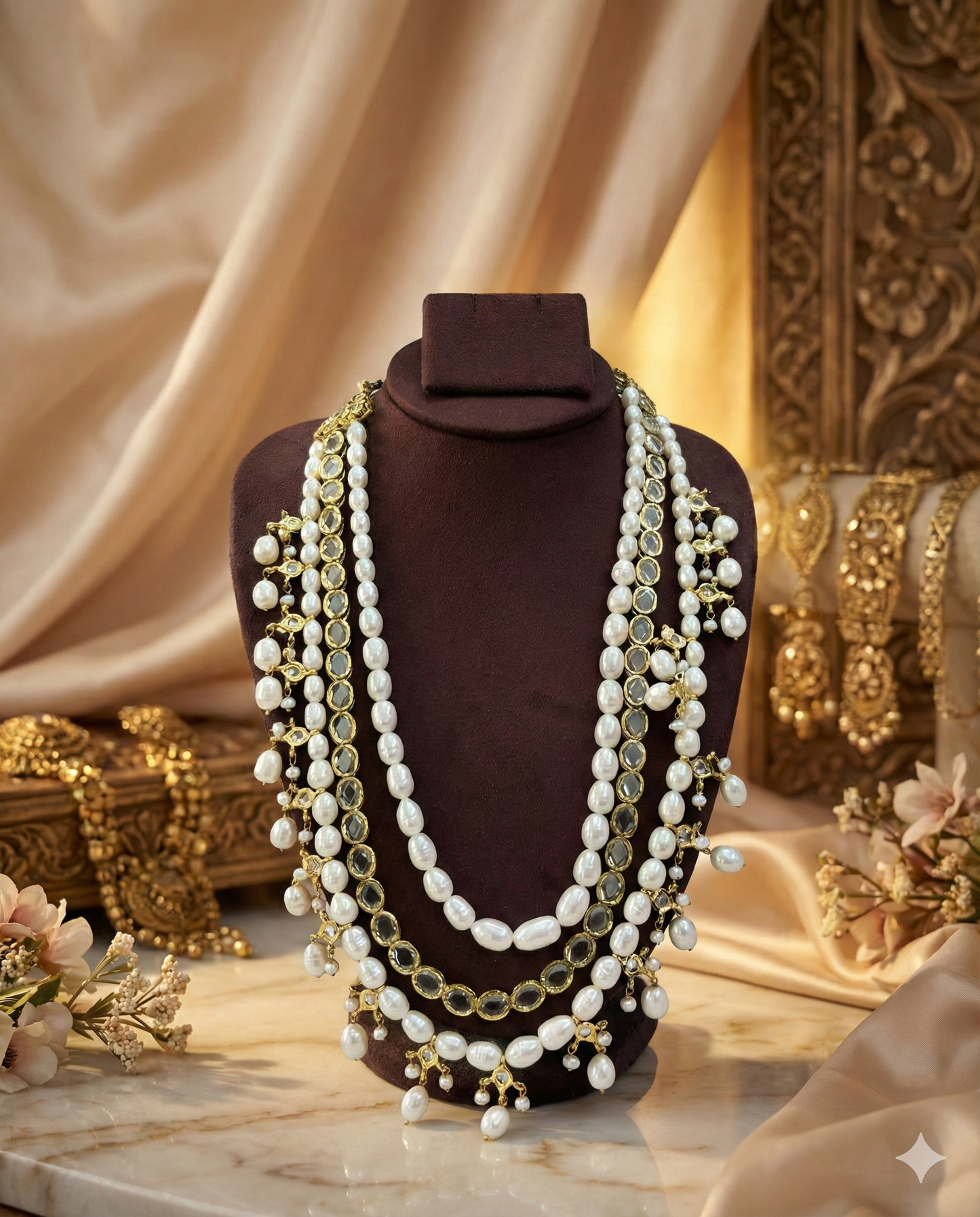 Royal Pearl Kundan Multi-Layer Necklace Set