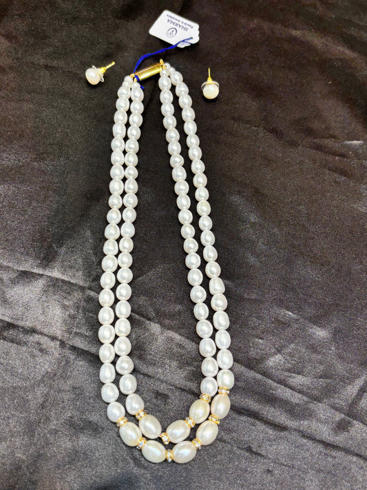 Premium 2 Layer Freshwater Pearl Necklace Set