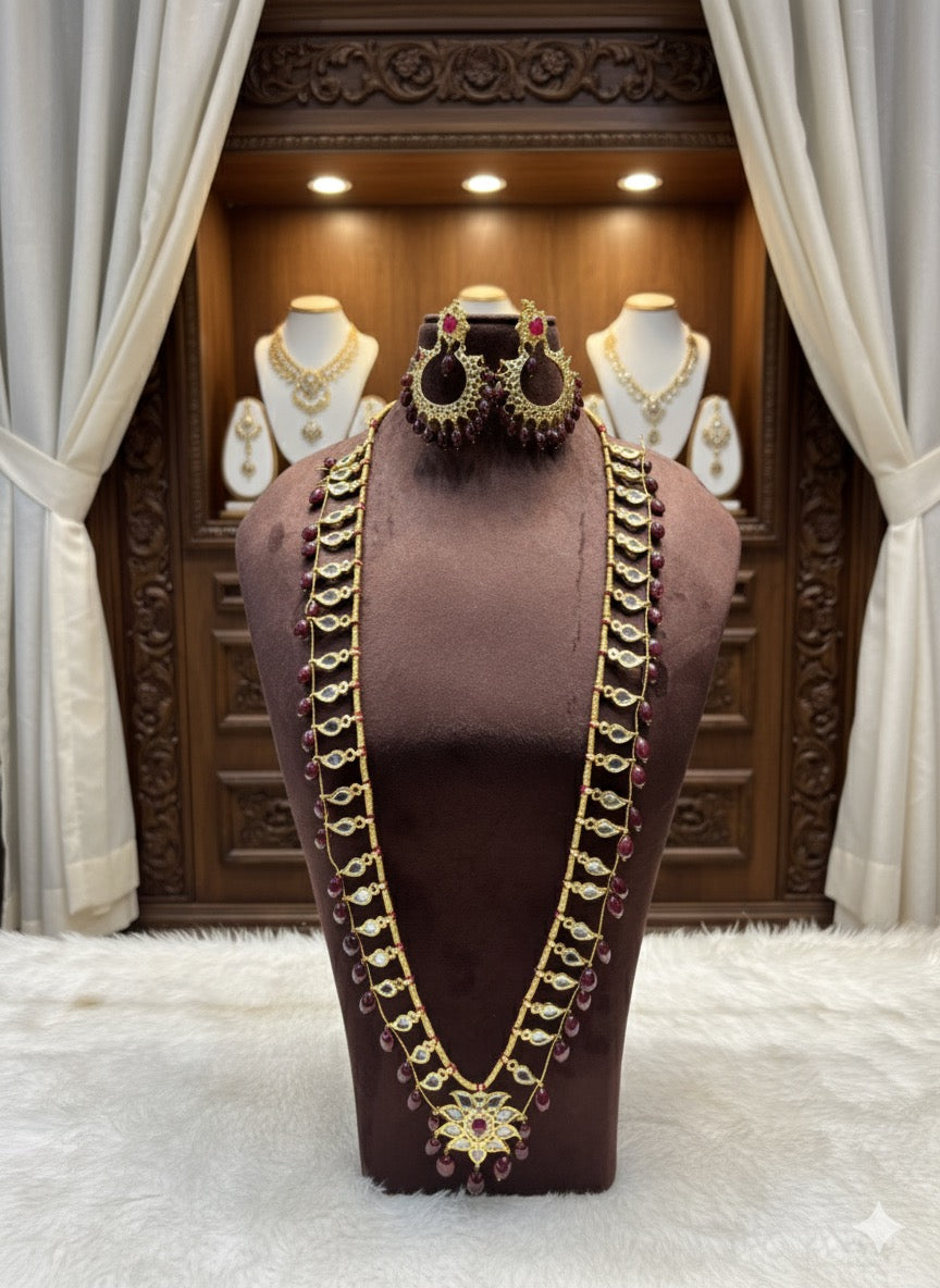 Ruby Pearl Kundan Necklace Set with Earrings