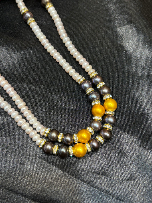 Premium Freshwater Pearl Necklace with Black & Golden Pearls