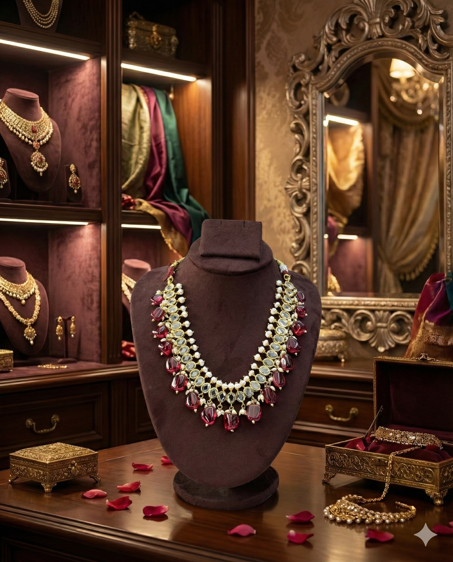 Royal Ruby & Kundan Layered Necklace Set