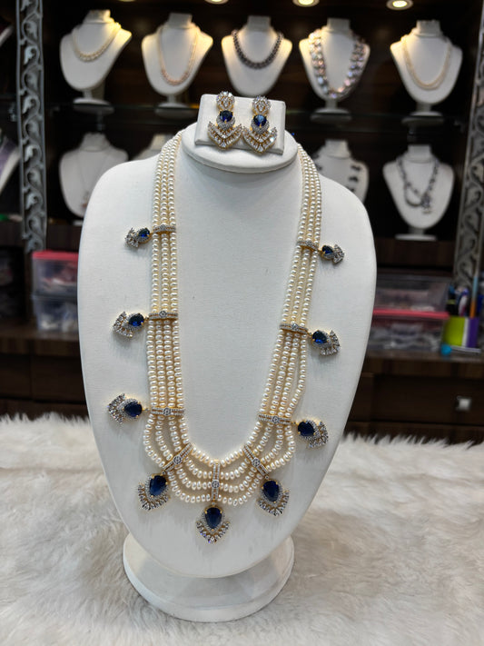 Blue Stone Real Pearl Necklace Set