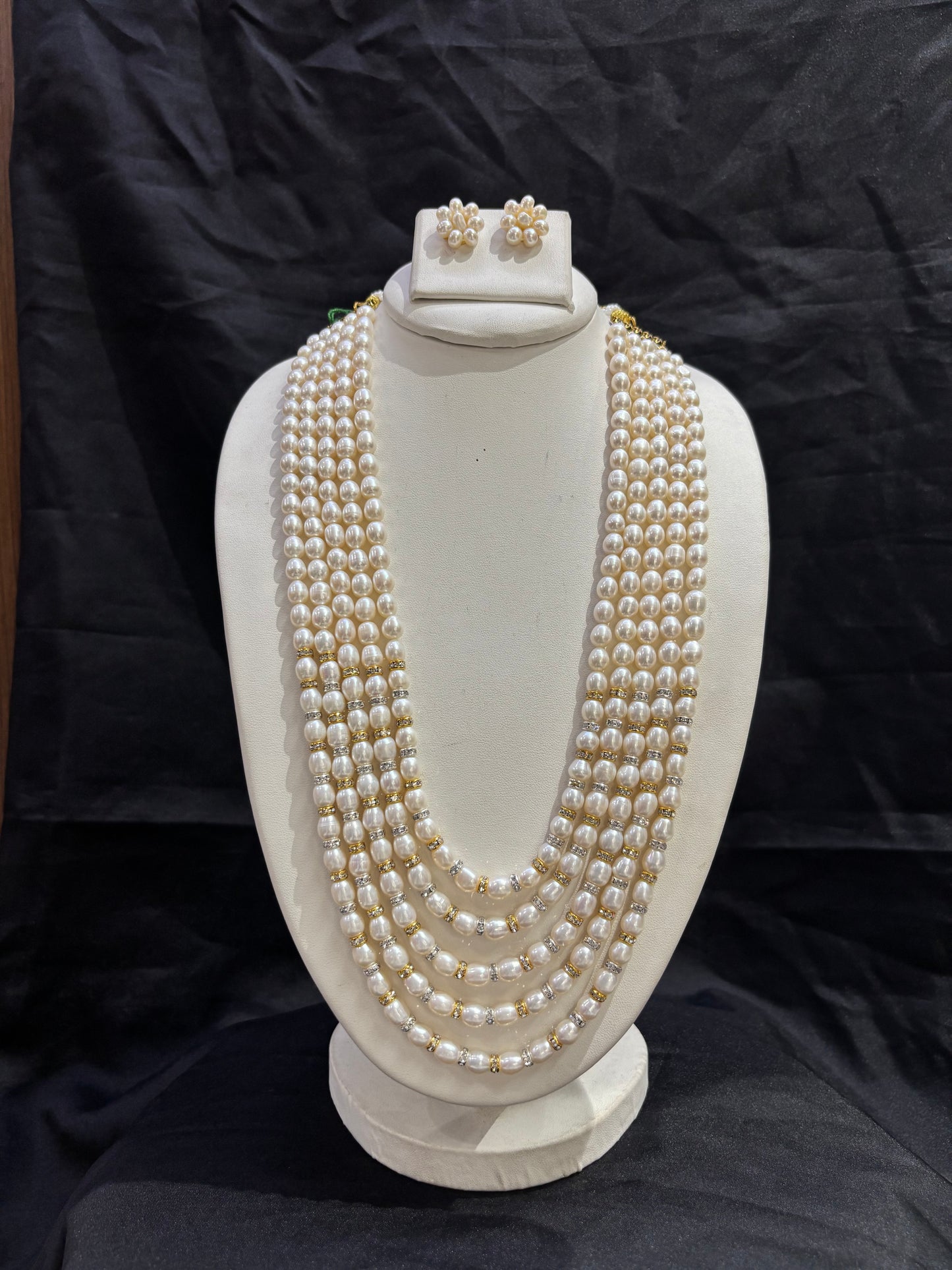 Royal 6-Line Freshwater Pearl Necklace Set with Crystal Spacers