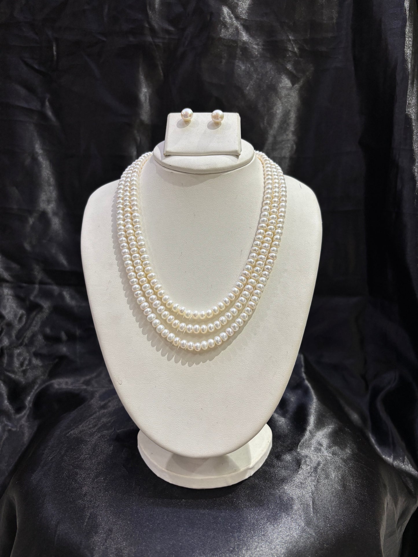 Classic Triple Layer Freshwater Pearl Necklace Set