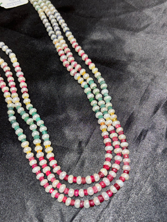 Multicolor Freshwater Pearl Mala – 3 Line