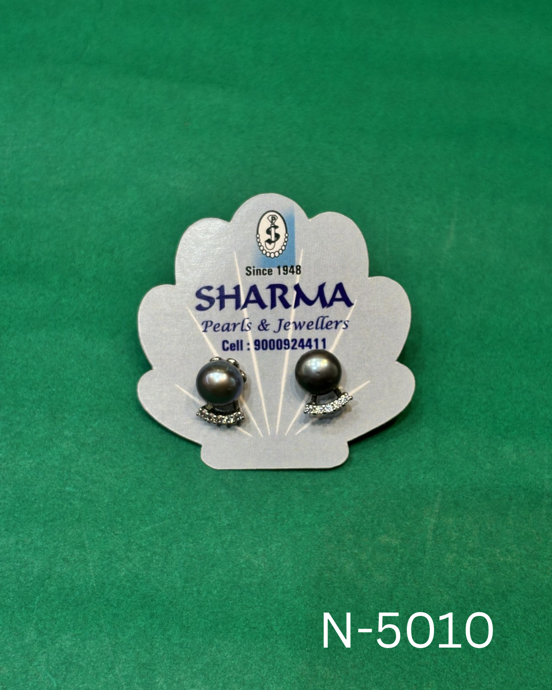 Black Freshwater Pearl Stud Earrings with CZ Accent – Silver Finish