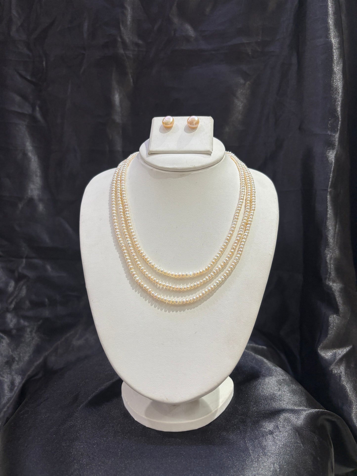 Classic Four Layer White Freshwater Pearl Necklace Set