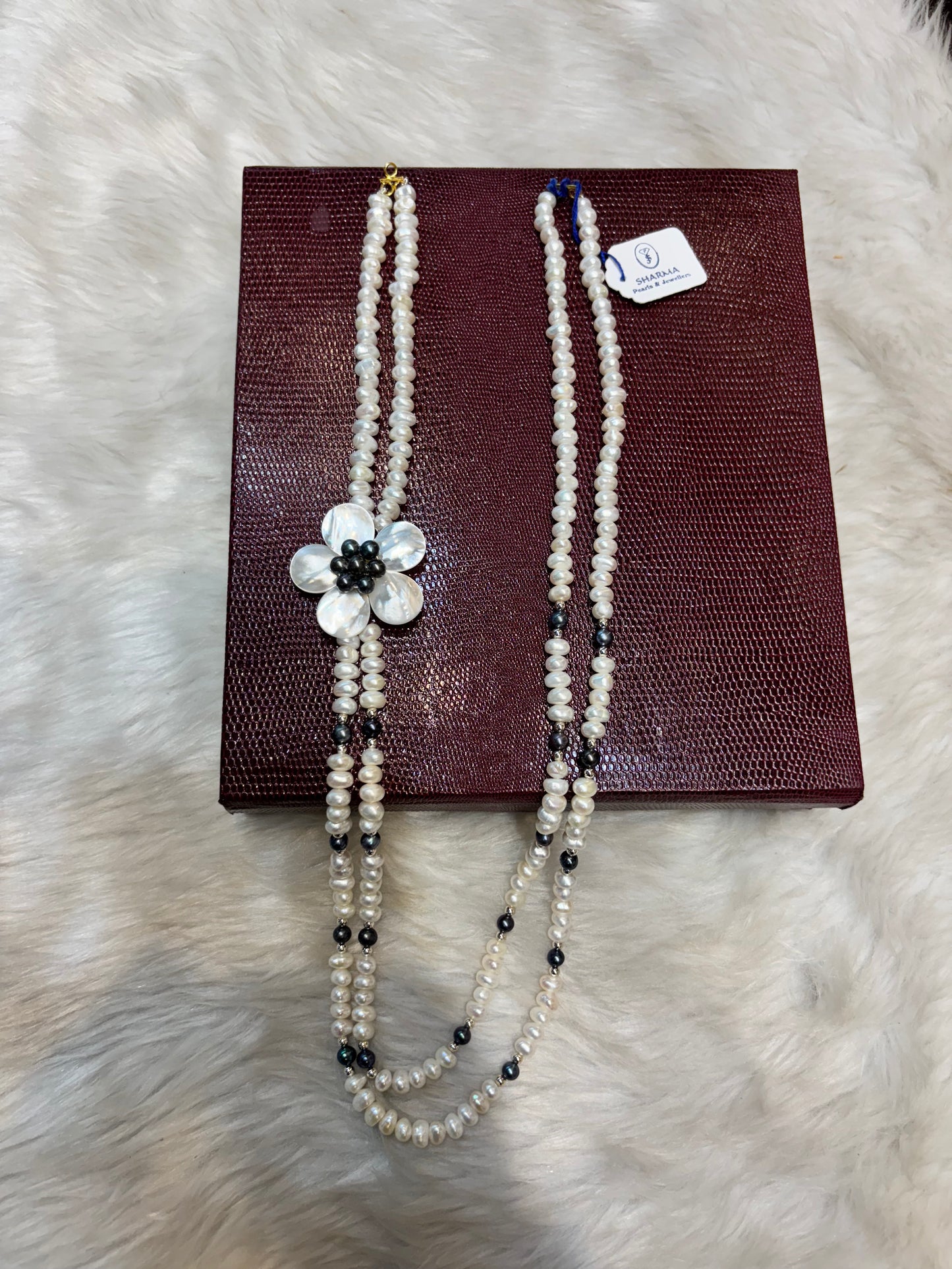 Floral Side Pendant Pearl Set – Elegant Real Pearls Necklace