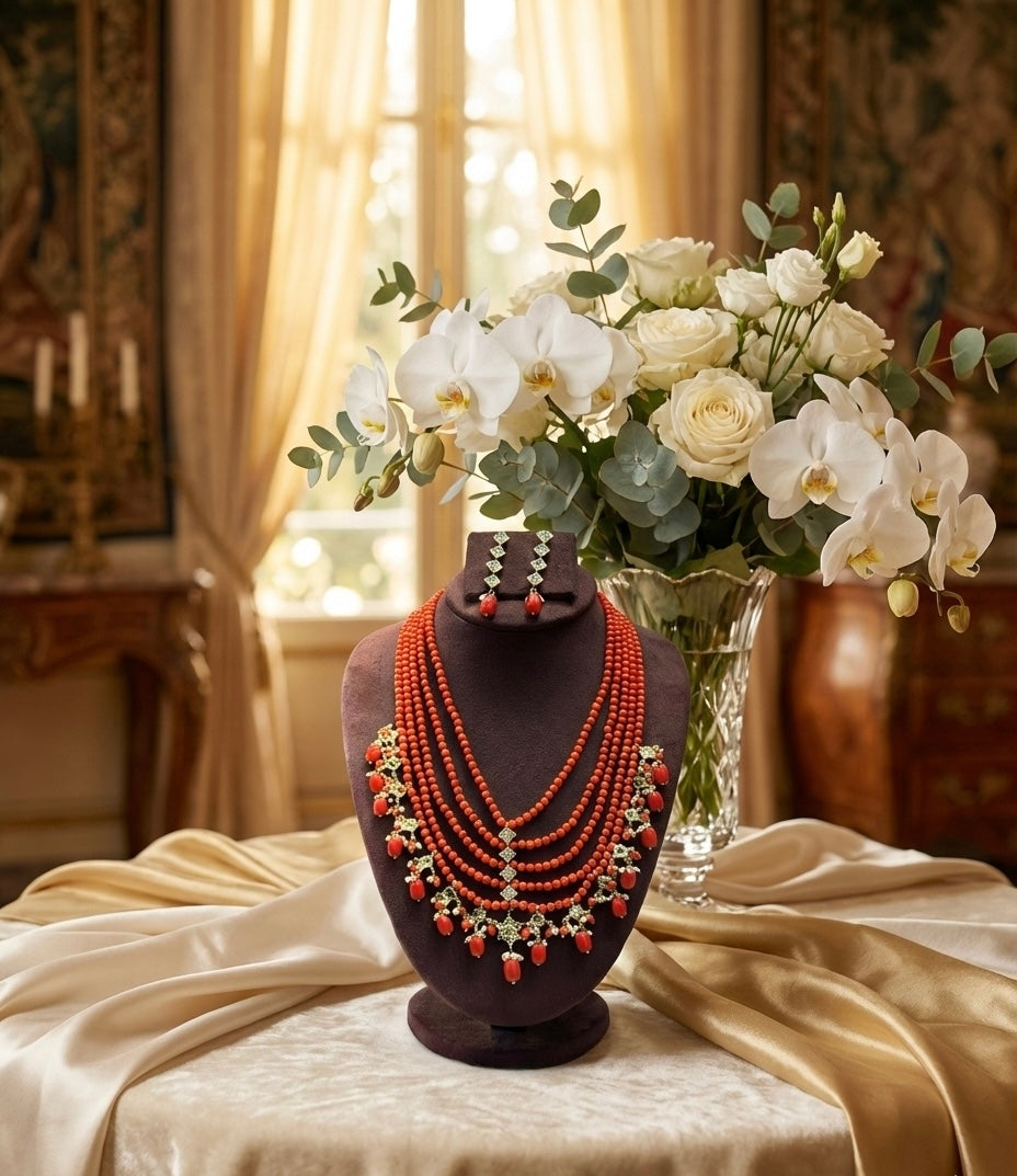Royal Red Coral Multi-Layer Necklace Set