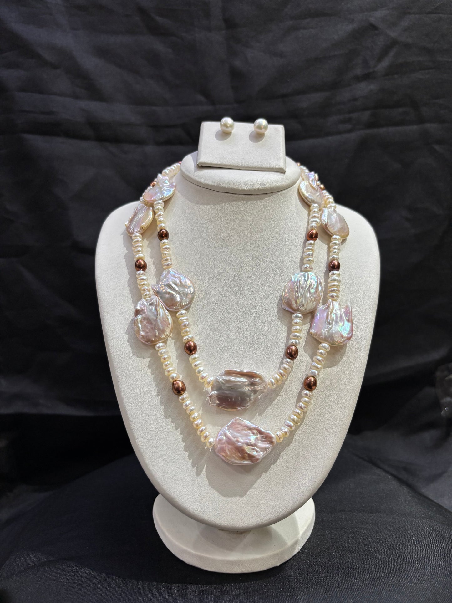 Elegant Ruby Accent Double Layer Pearl Necklace Set