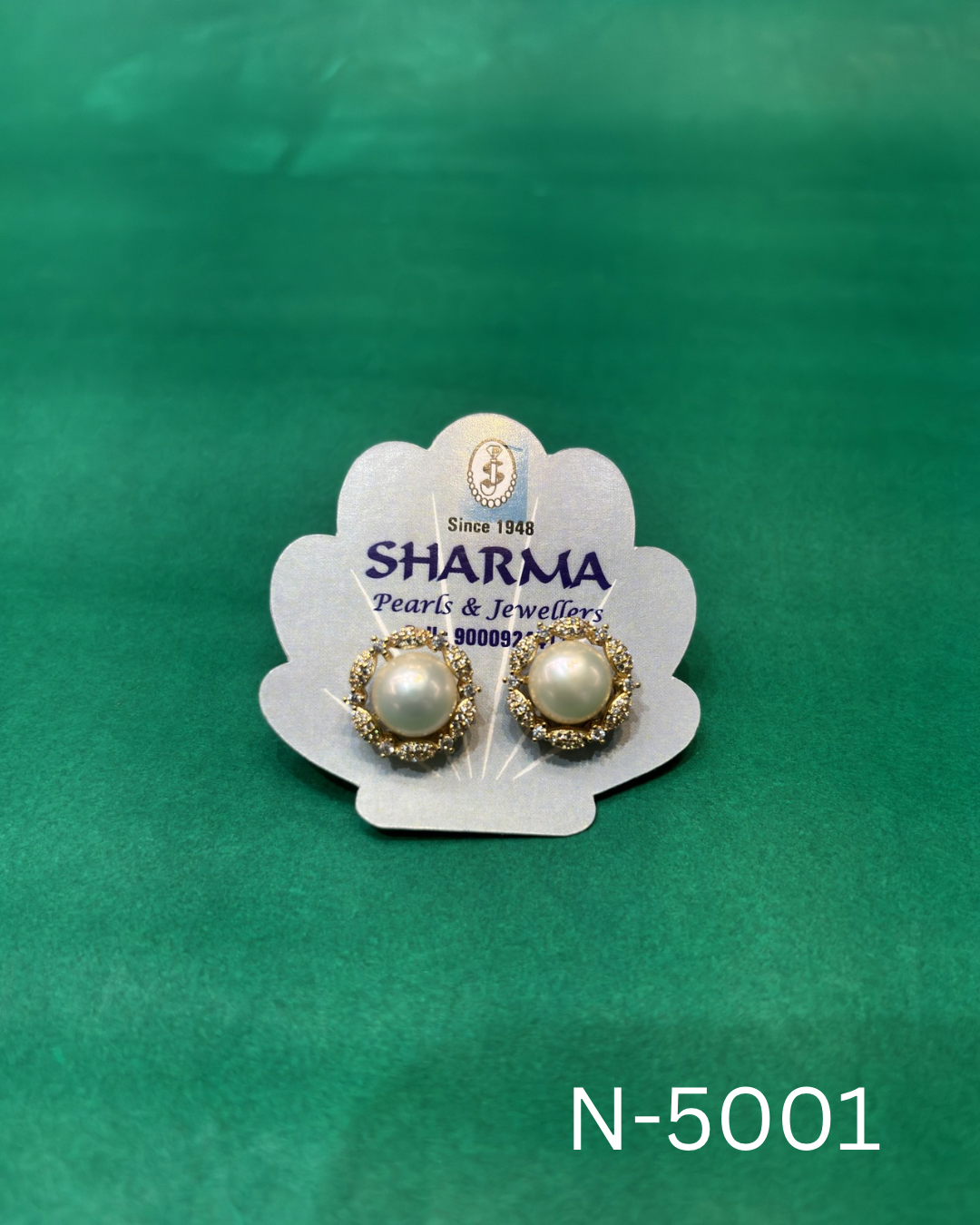 Freshwater Pearl Stud Earrings with CZ Halo β Gold Finish