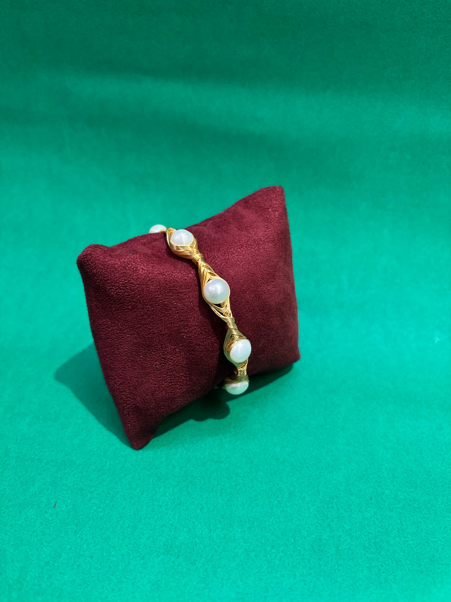 Handcrafted Freshwater Pearl Gold Wire Cuff Bracelet