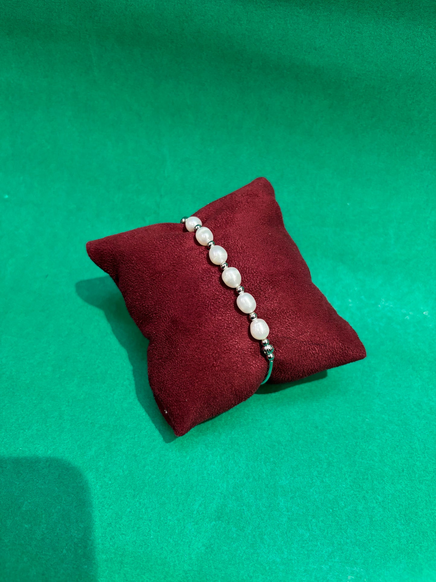 Classic Freshwater Pearl Open Cuff Bracelet β Silver Finish