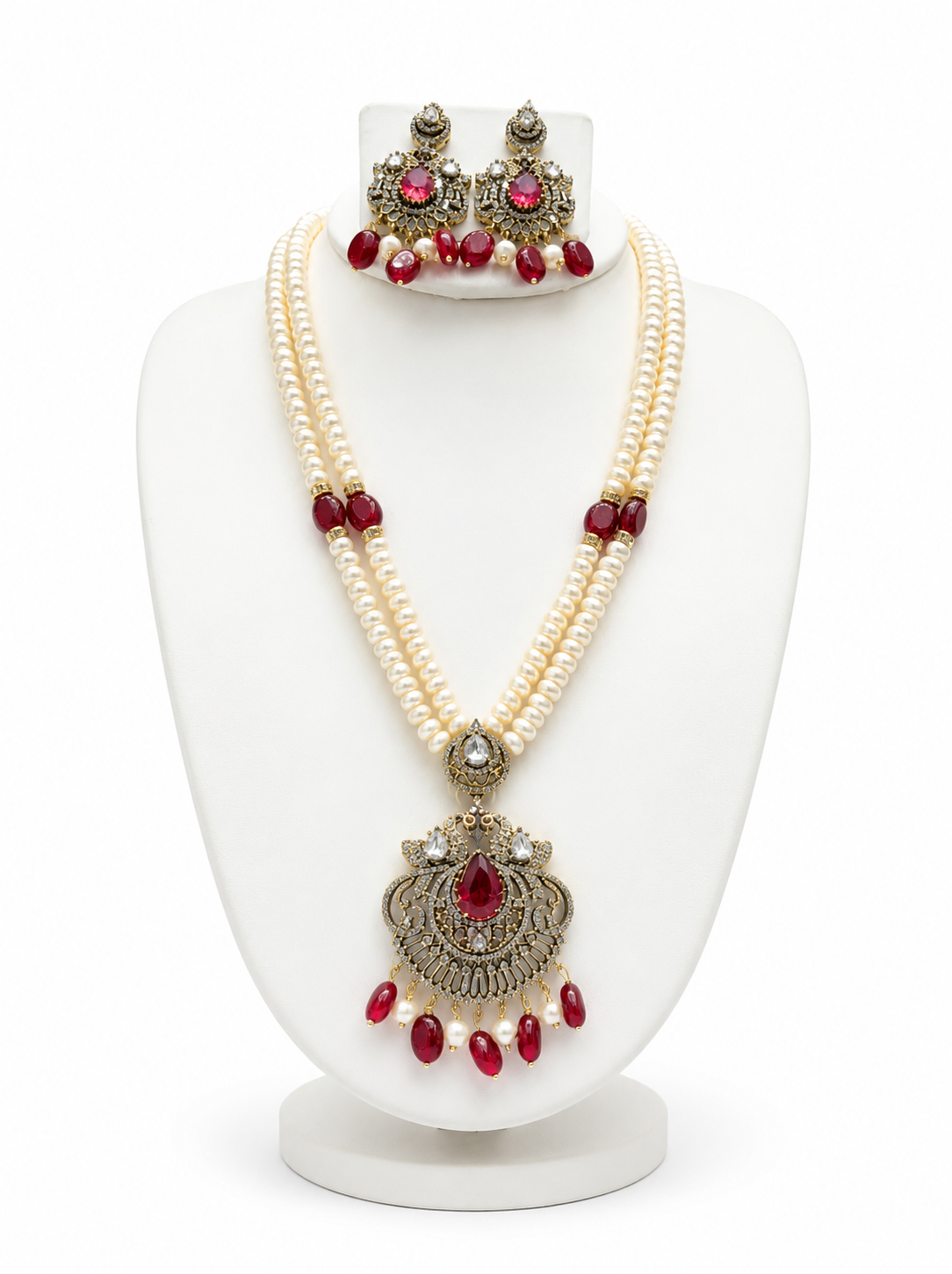 Freshwater Pearl Ruby Pendant Necklace Set