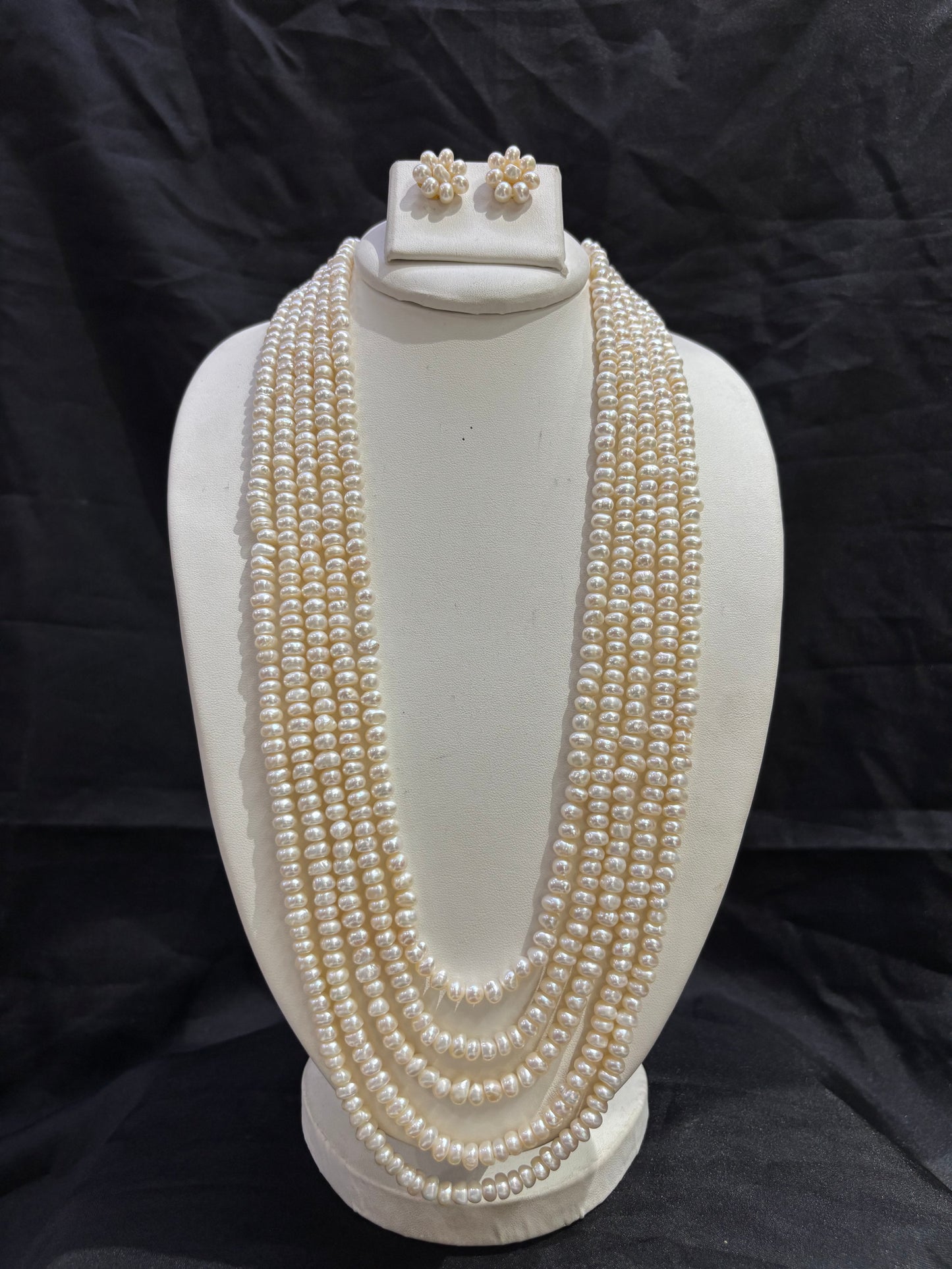 Luxury 6-Line Freshwater Pearl Necklace Set with Floral Pearl Earrings