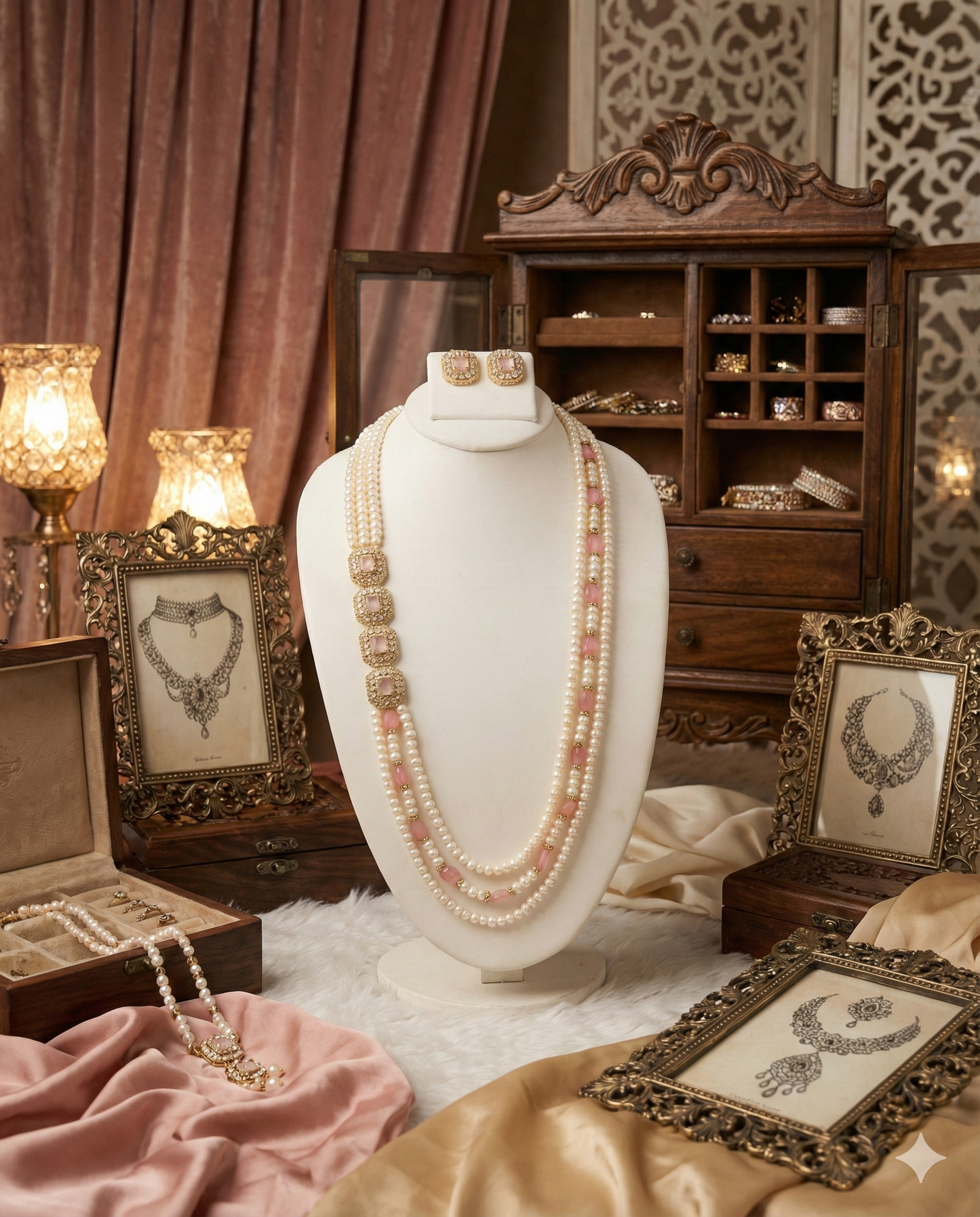 Royal Blush Pearl Kundan Long Necklace Set