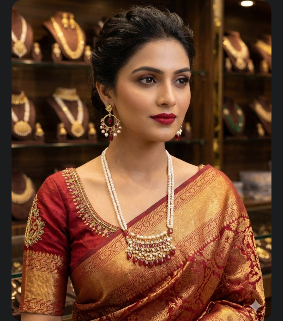 Royal Pearl & Ruby Bridal Necklace Set