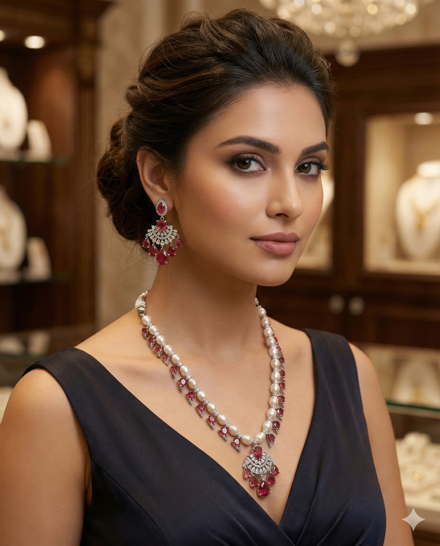 Royal Ruby & Pearl Necklace Set