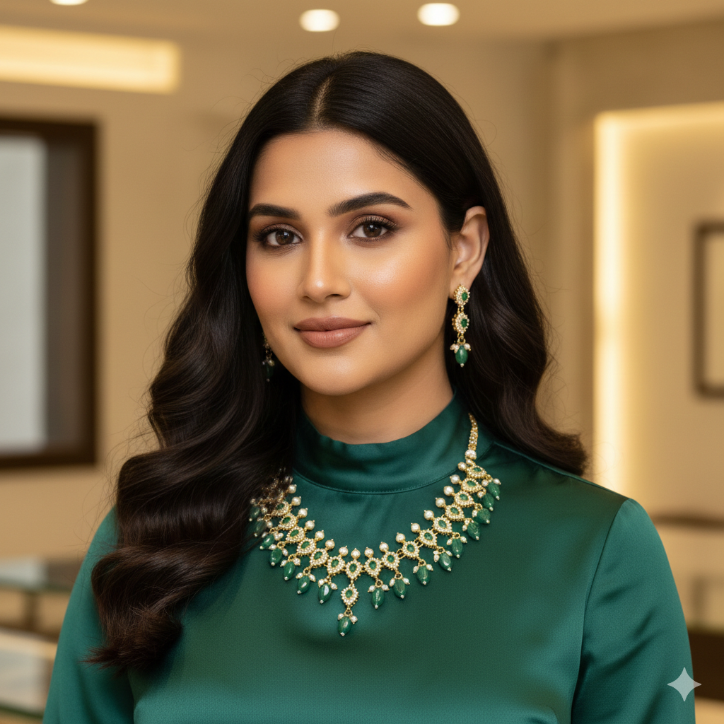 Royal Emerald Green Stone Necklace Set