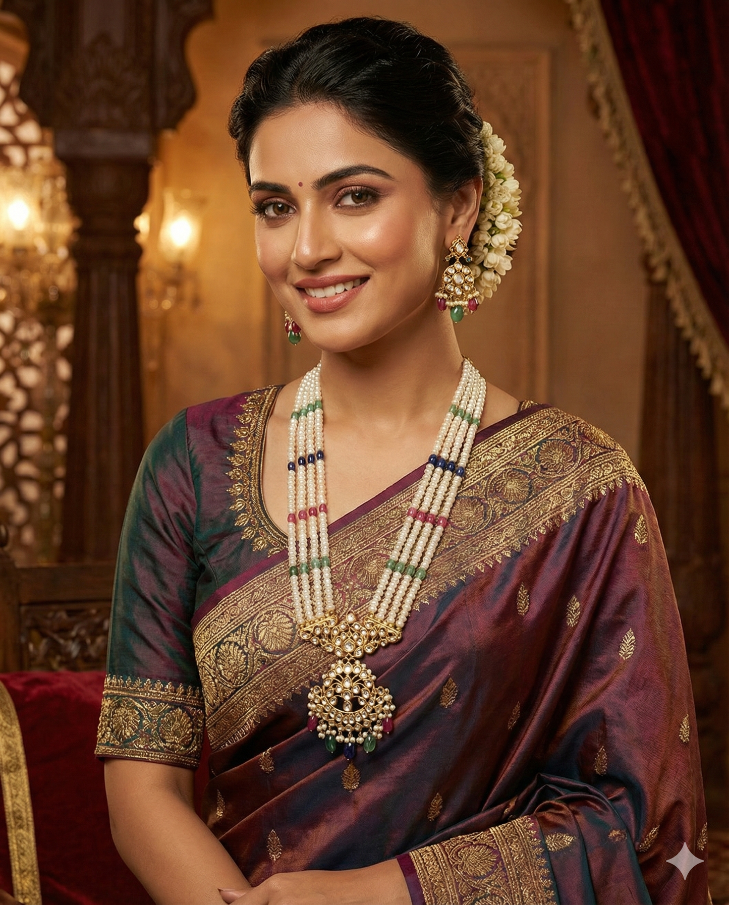 Royal Multi-Layer Pearl Necklace with Traditional Pendant