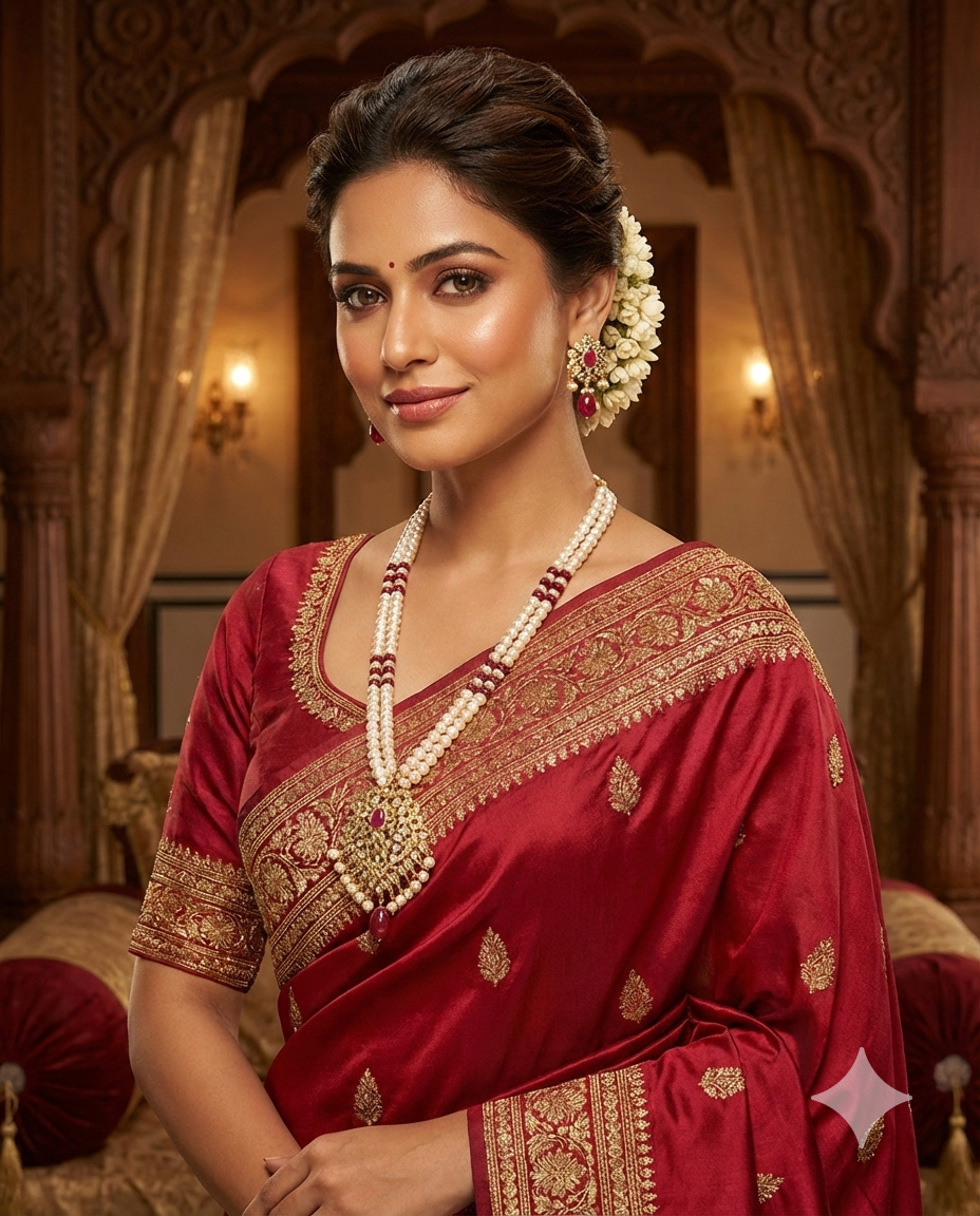 Royal Multi-Layer Pearl Necklace Set with Ruby Pendant