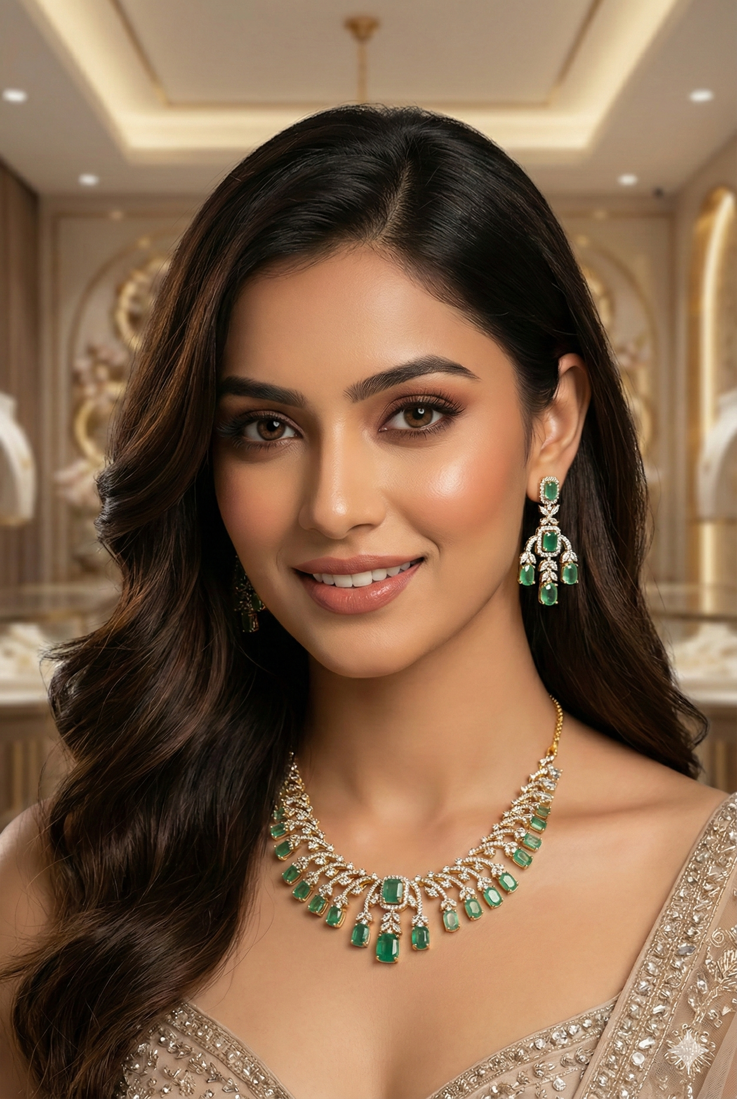 Royal Emerald Diamond Necklace Set