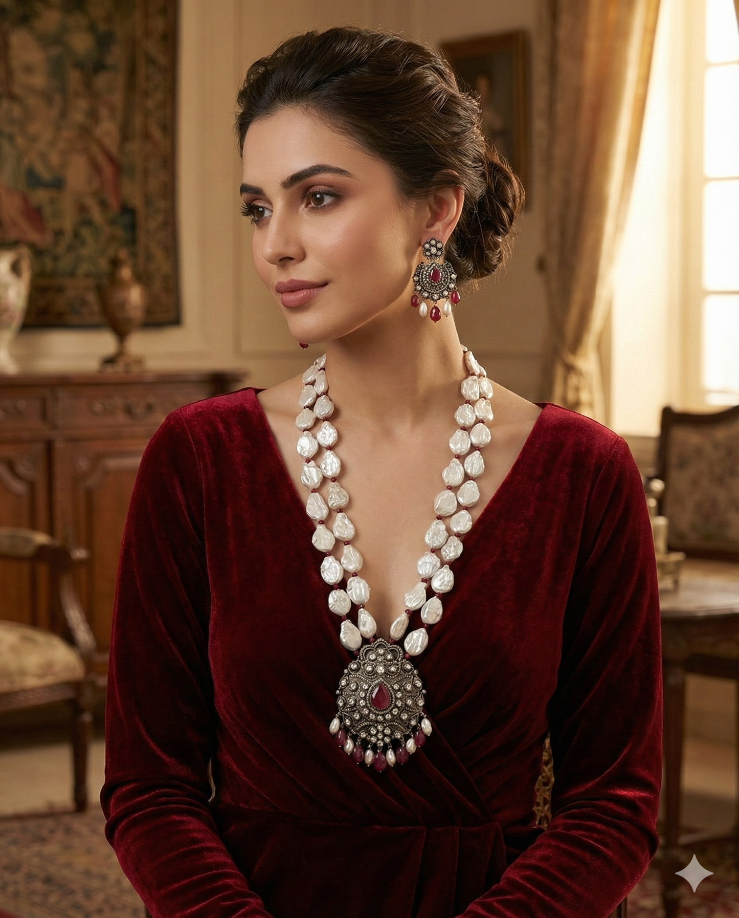 Royal Pearl Kundan Long Necklace Set