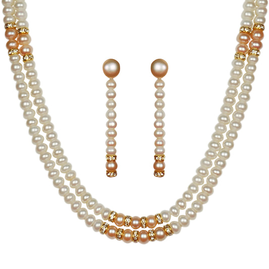 Double Layer Freshwater Real Pearl Necklace with Earrings
