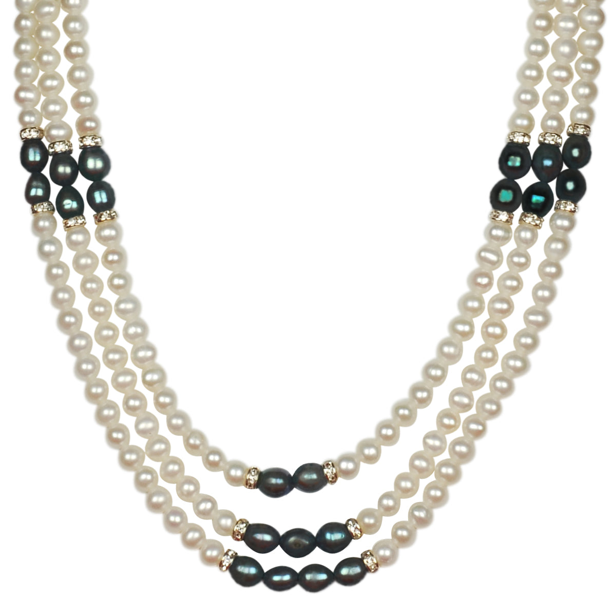 Triple Layer Freshwater Real Pearl Necklace with Earrings