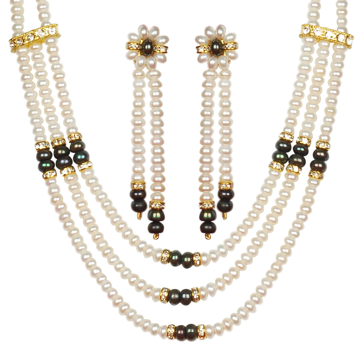 Traditional Triple Layer freshwater Real Pearl Necklace