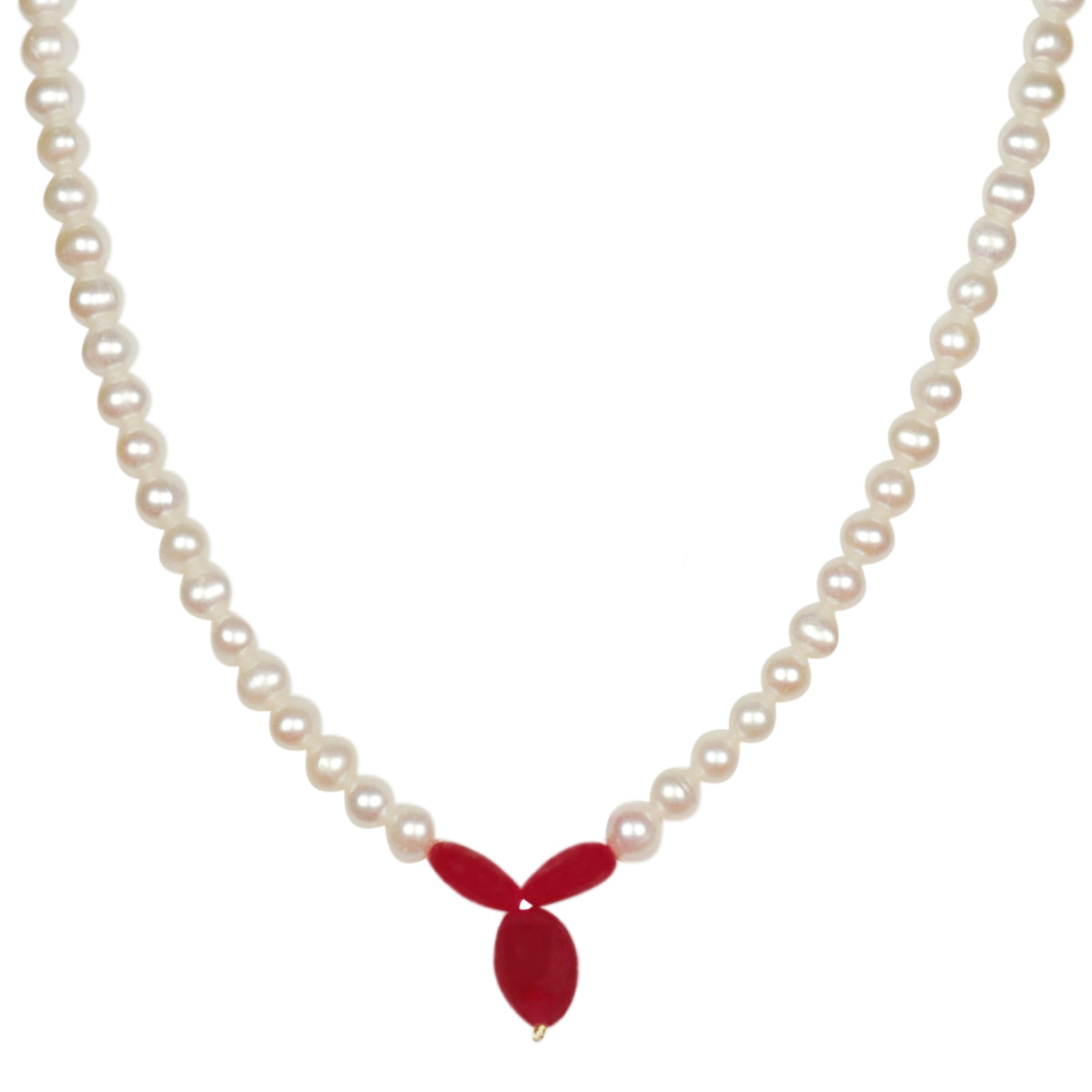 Freshwater Real Pearl Necklace with Red Stone
