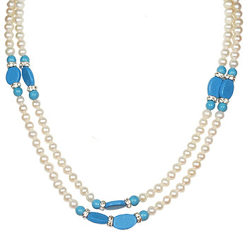 Freshwater Real Pearl Necklace with Blue Stones