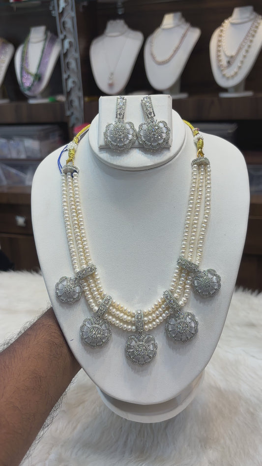 Crystal Blossom Pearl Necklace Set