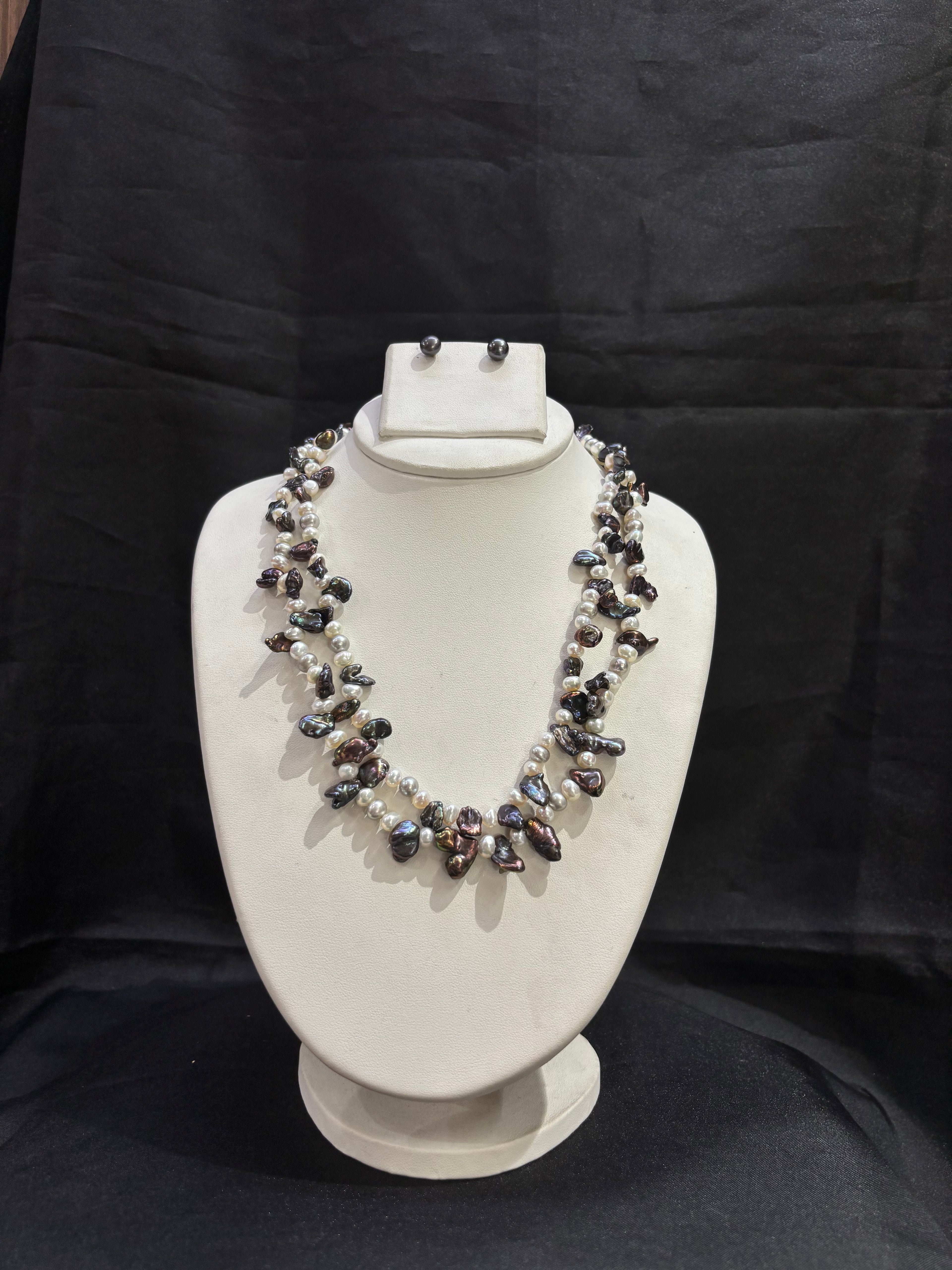 Multi-Layer Peacock Baroque Pearl Necklace Set
