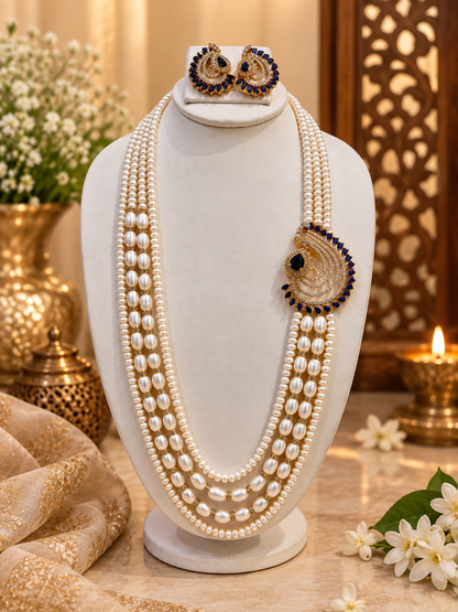 Royal Blue Stone Freshwater Pearl Multi-Strand Necklace Set