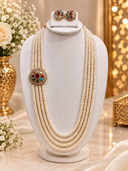 Multicolor Stone Freshwater Pearl Multi-Strand Necklace Set