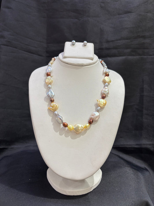 Multicolor Baroque Freshwater Pearl Necklace Set