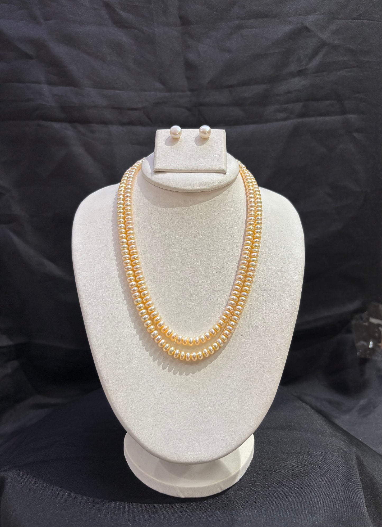 Classic Double Layer Golden Freshwater Pearl Necklace Set