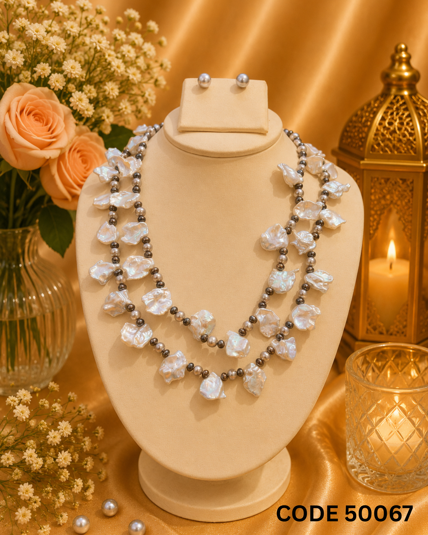Multi-Layer Baroque Pearl Necklace Set – Code 50067