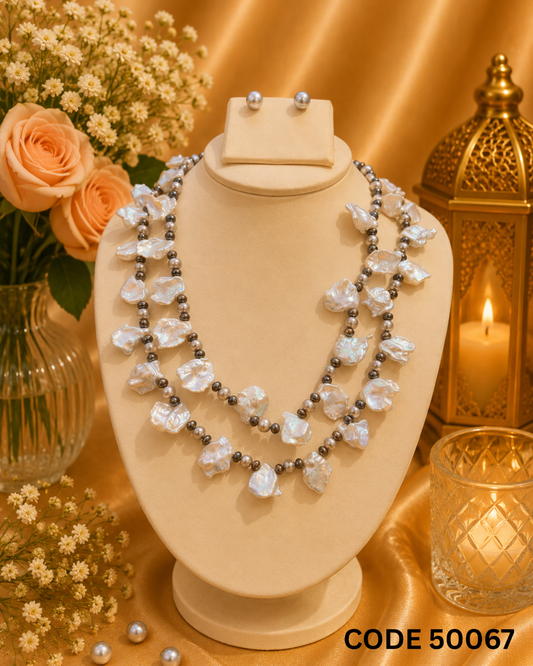 Multi-Layer Baroque Pearl Necklace Set – Code 50067