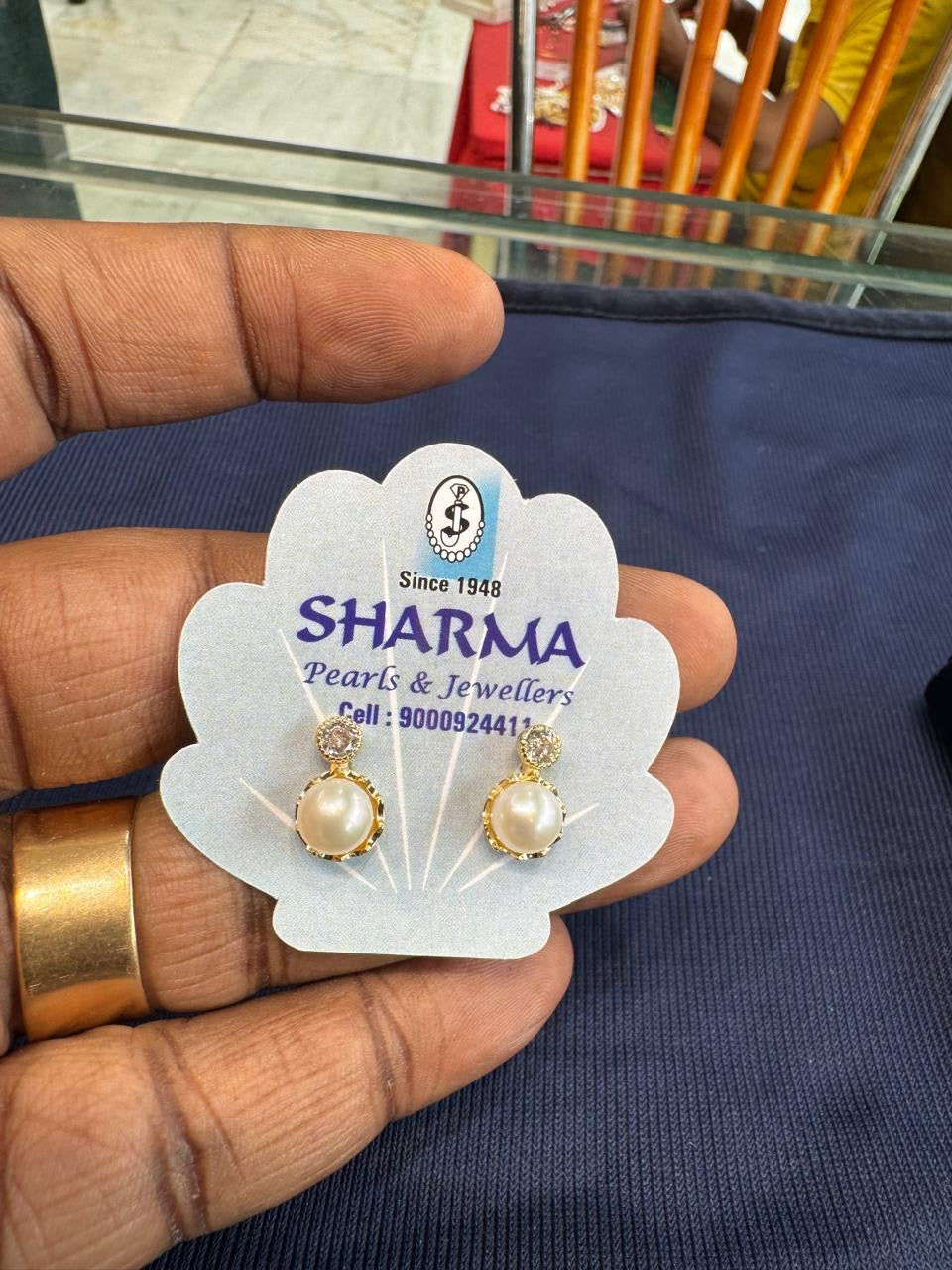 Pearl Drop Earrings with Stone Accents