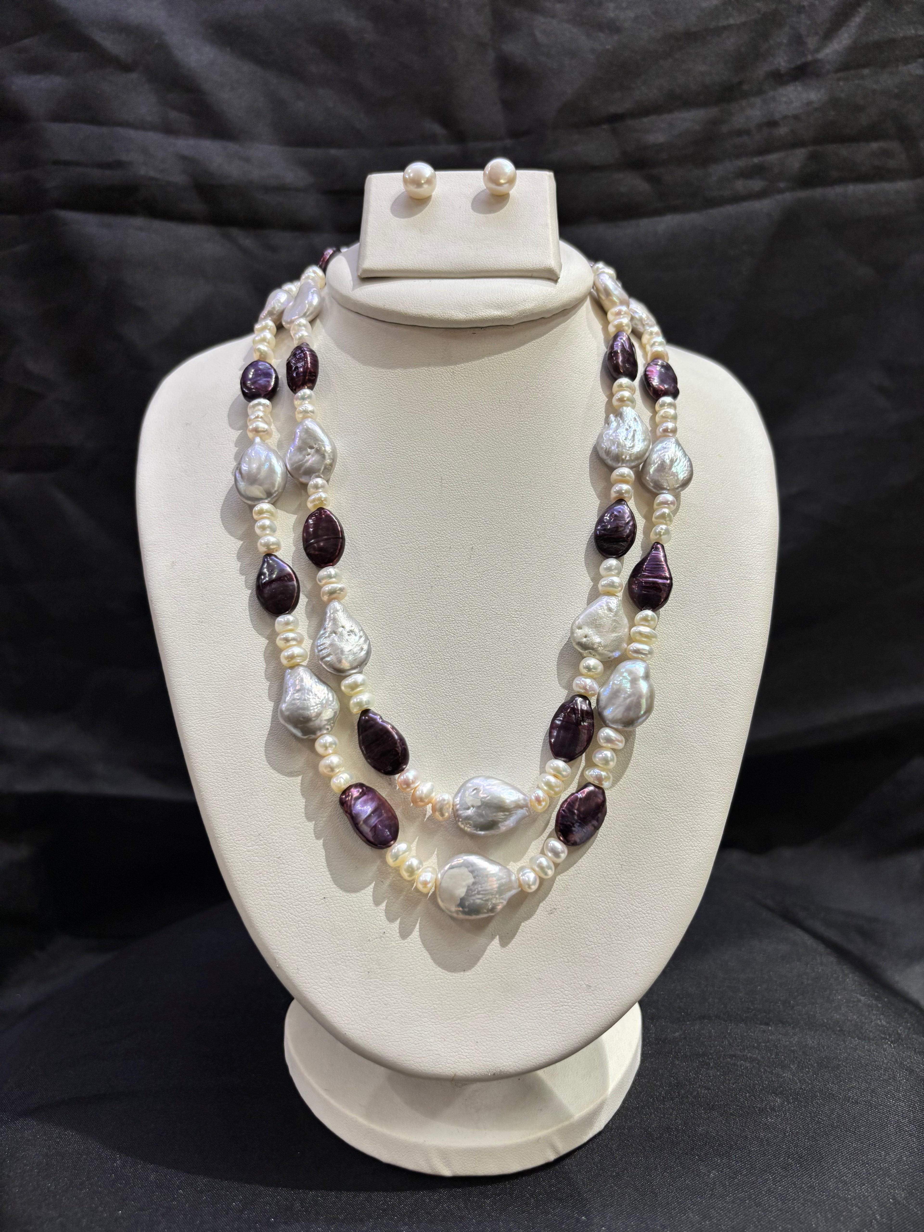 Luxury Baroque Pearl Double Layer Statement Necklace Set
