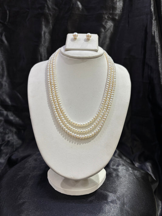 Luxury Triple Layer Freshwater Pearl Necklace Set