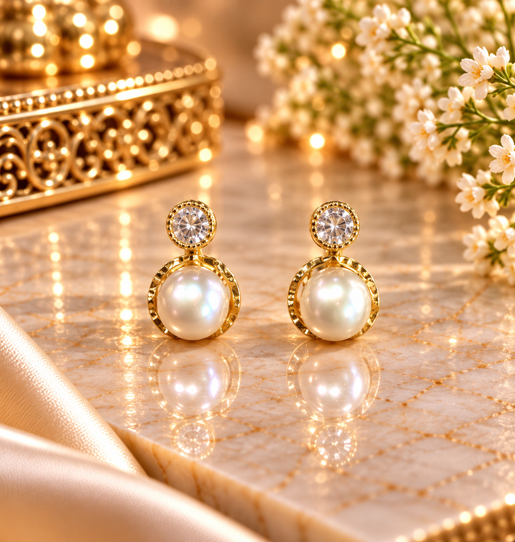 Pearl Gold Drop Earrings – Code 7020