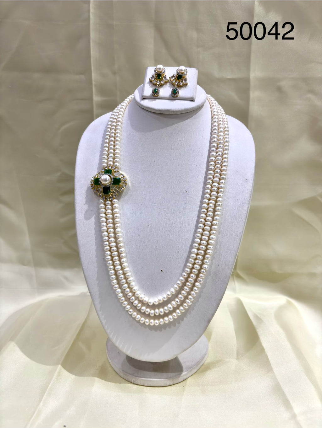 Green Emerald Pearl Multi-Strand Necklace Set