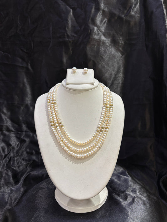 Royal Triple Layer Freshwater Pearl Necklace Set