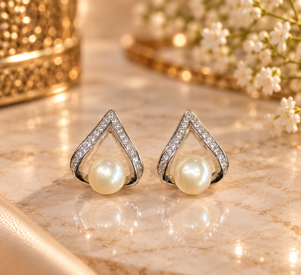 Pearl Teardrop Stud Earrings – Code 7005