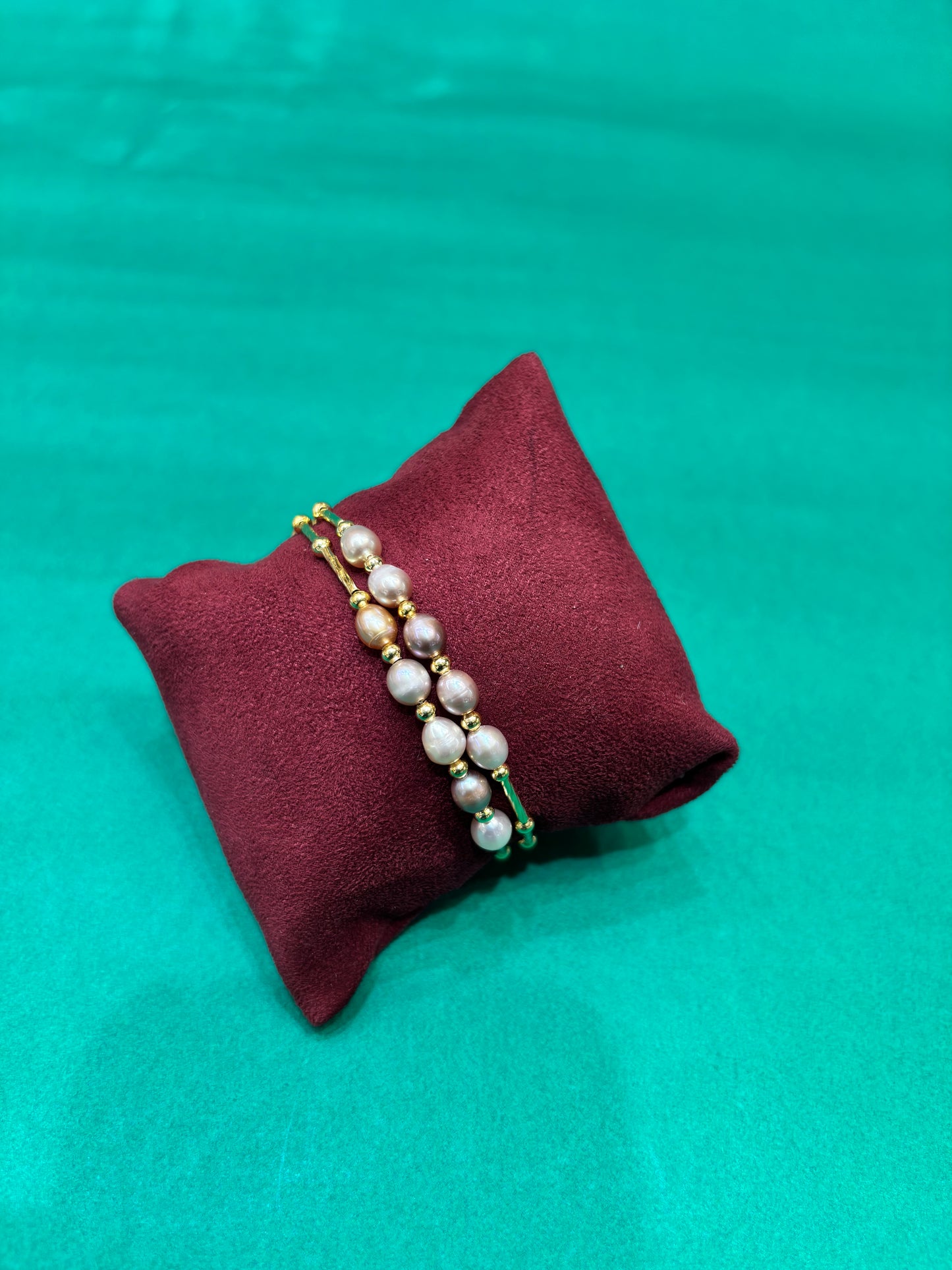 Double Strand Multicolor Freshwater Pearl Bracelet – Silver Finish